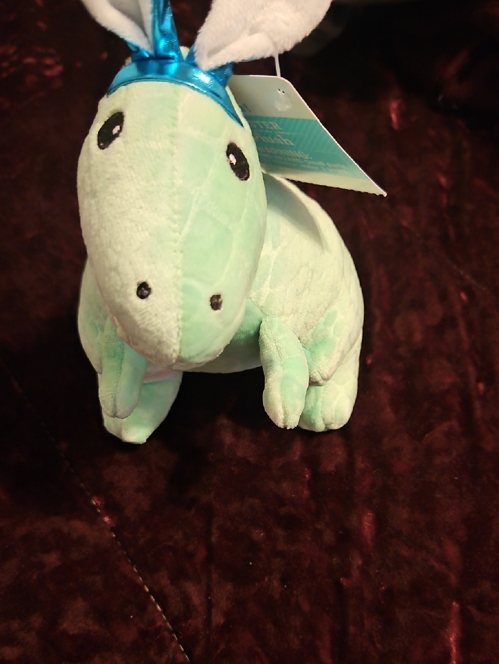 Plush Small Dinosaur Toy - Mint Green Dino With Bunny Ears